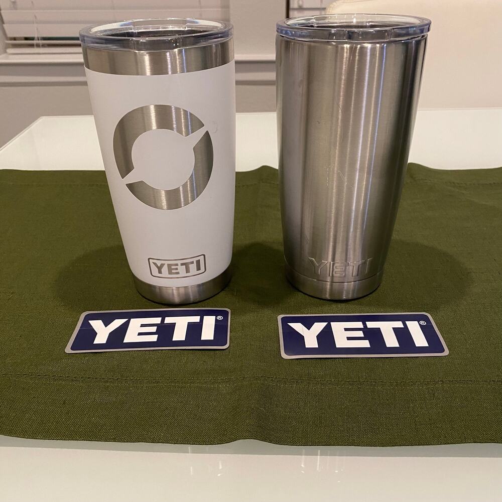 YETI Rambler 20 oz Tumbler Lot of 2 Stainless Steel Vacuum Insulated Logos - Picture 2 of 4